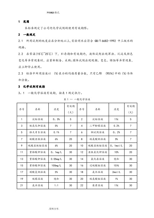 化学试剂有效期标准