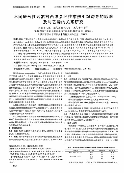 不同透气性容器对西洋参胚性愈伤组织诱导的影响及与乙烯的关系研究