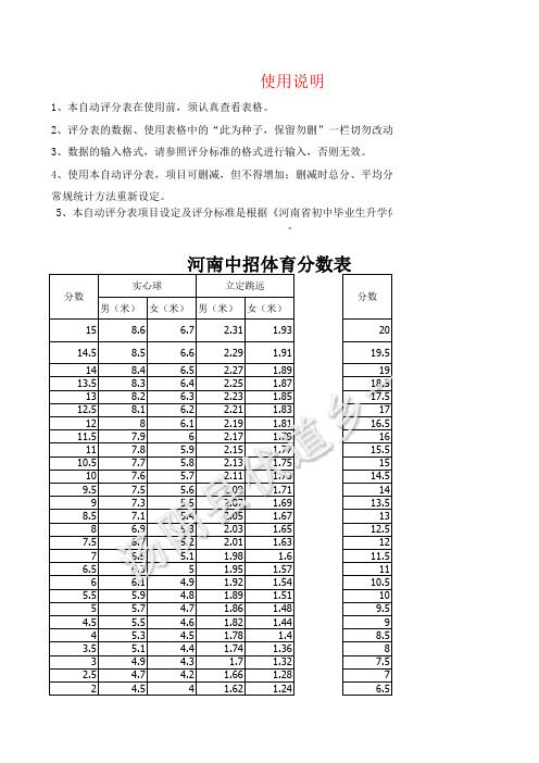 河南省中考体育自动评分表12