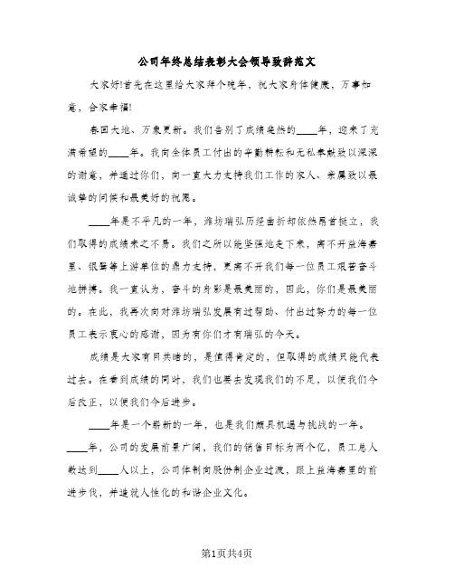 公司年终总结表彰大会领导致辞范文（2篇）