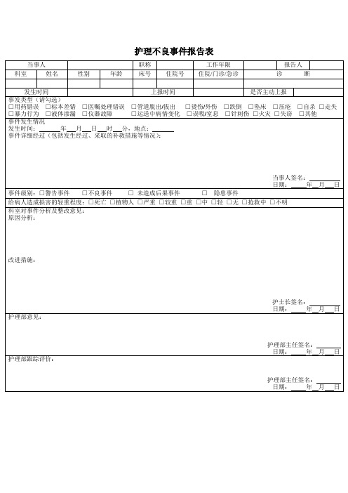 不良事件上报表