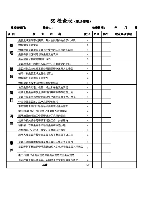 5S检查表