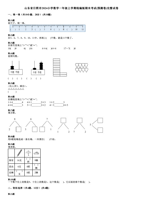 山东省日照市2024小学数学一年级上学期统编版期末考试(预测卷)完整试卷