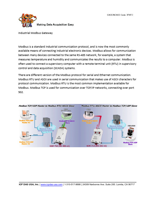 ICP DAS USA 产品说明 - 工业级 Modbus 网关说明书