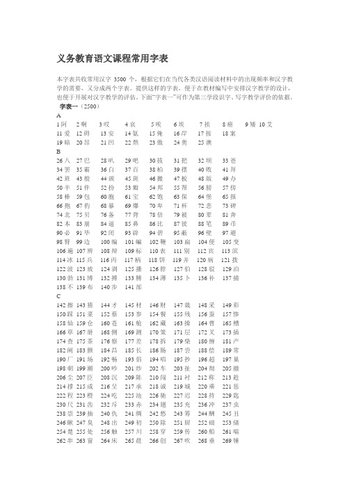 义务教育语文课程常用字表