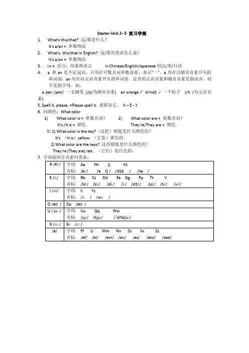 《Starter Unit 2 What’s this in English》知识点