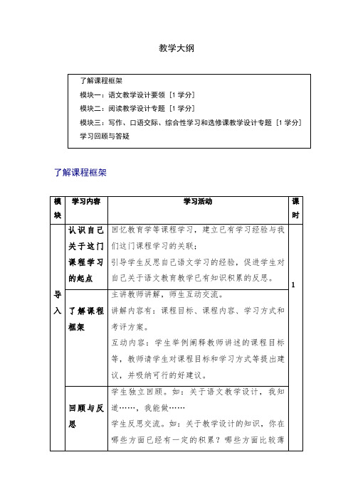 “中学语文教学设计”教学大纲