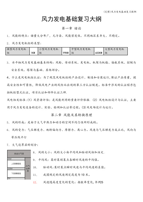 (完整)风力发电基础复习提纲