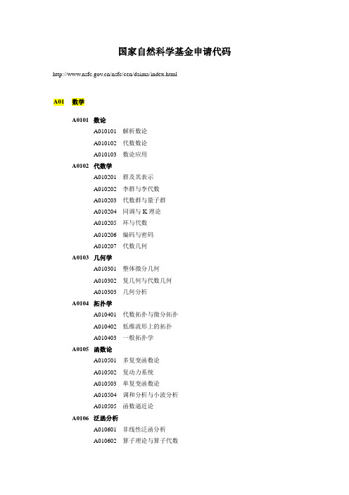 国家自然科学基金申请代码(1)