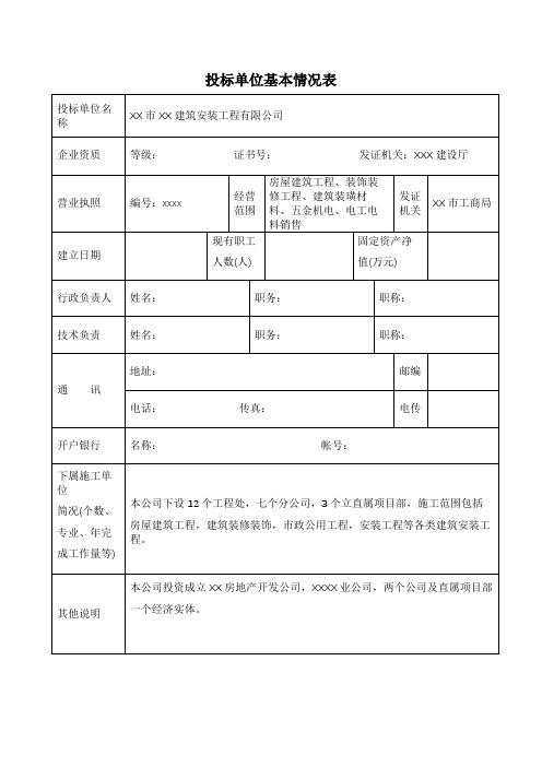 样表-投标单位基本情况表