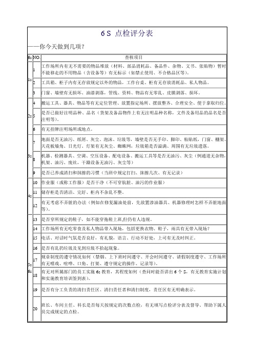 6 S 点检评分表