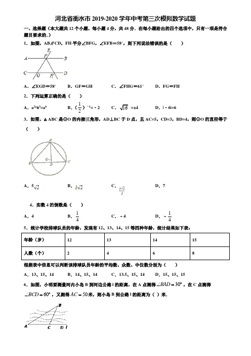 河北省衡水市2019-2020学年中考第三次模拟数学试题含解析