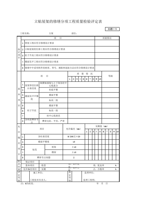 古建2-15 立贴屋架的修缮分项工程质量检验评定表