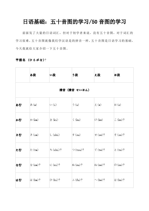 日语基础五十音图包括拗音