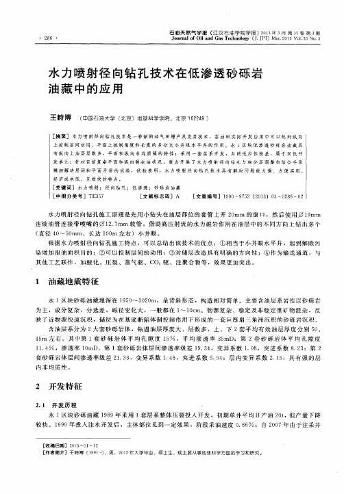 水力喷射径向钻孔技术在低渗透砂砾岩油藏中的应用