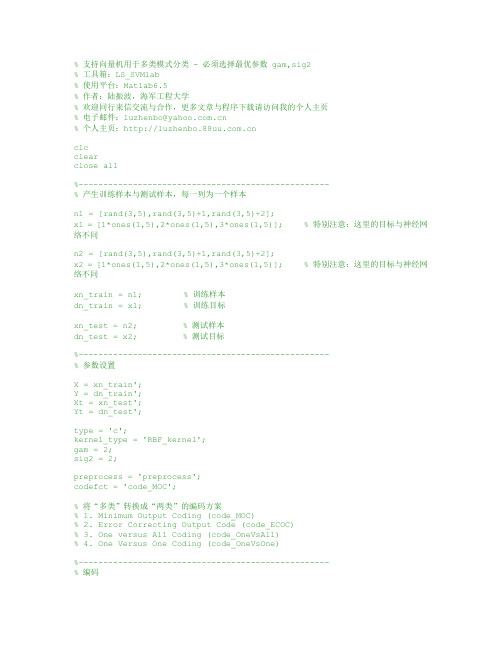 支持向量机分类识别的MATLAB别代码