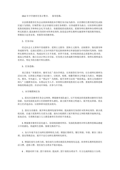 2012年中学德育工作计划
