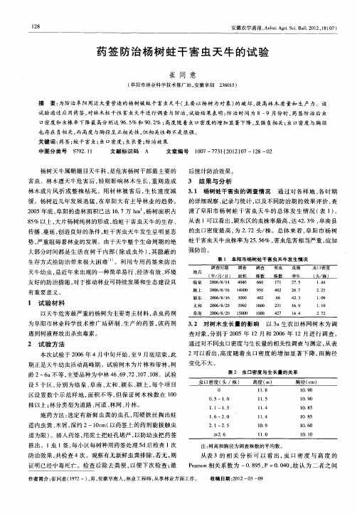 药签防治杨树蛀干害虫天牛的试验