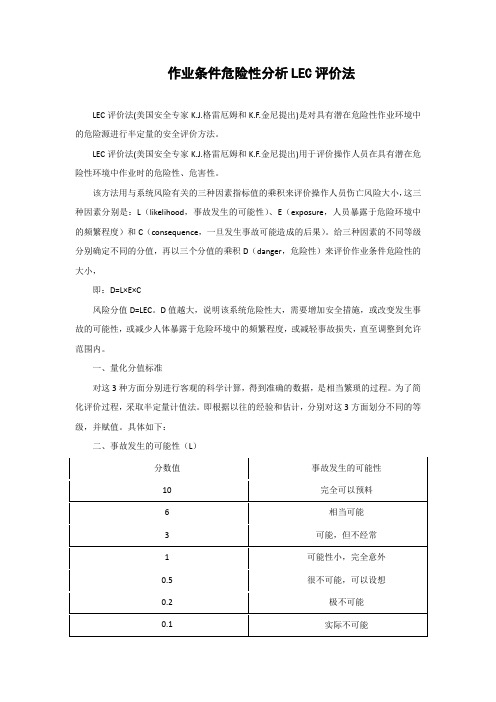 作业条件危险性分析LEC评价法