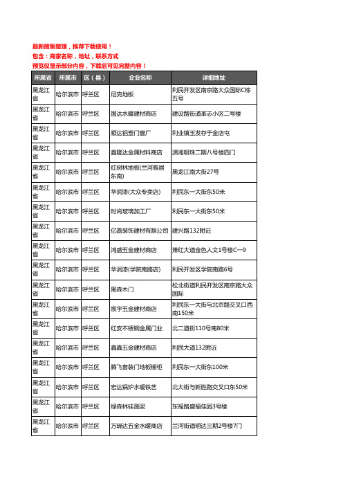 新版黑龙江省哈尔滨市呼兰区建材企业公司商家户名录单联系方式地址大全297家