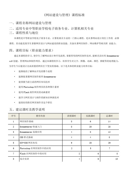 《网站建设与管理》课程标准