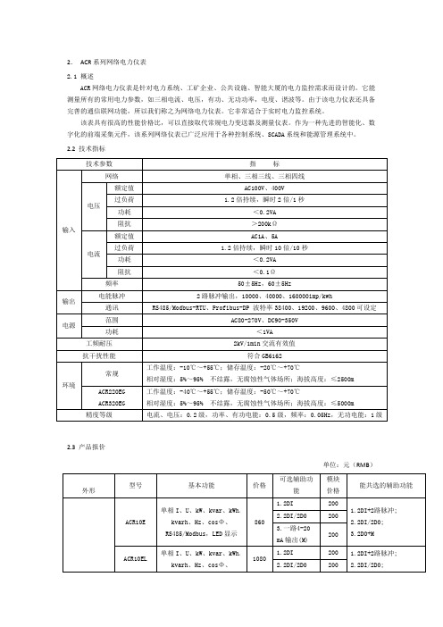 网络电力仪表ACR系列的参数介绍