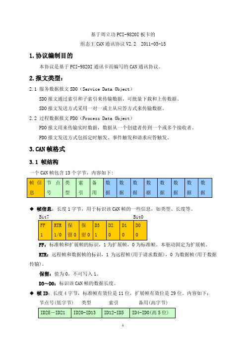 基于周立功PCI9820的CAN卡组态王驱动协议V2.2