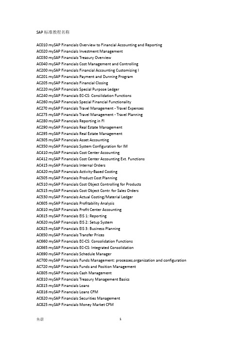 2020年SAP标准教程名称参照模板