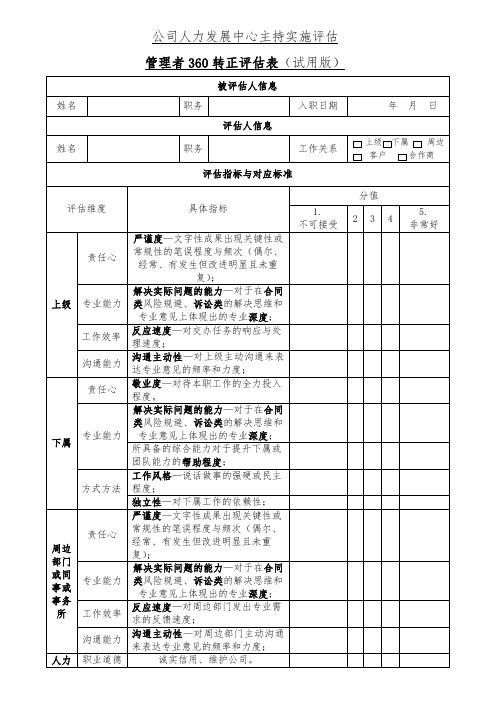 公司管理者转正期360评估表