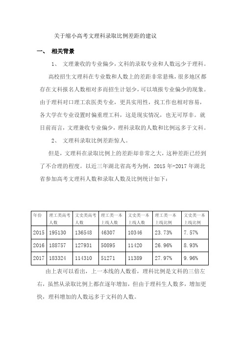 关于缩小高考文理科录取比例差距