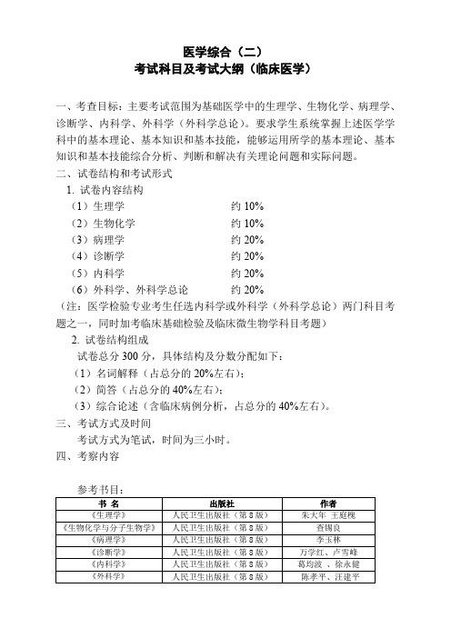 南通大学全国研究生统考专业综合考试大纲(基础医学)