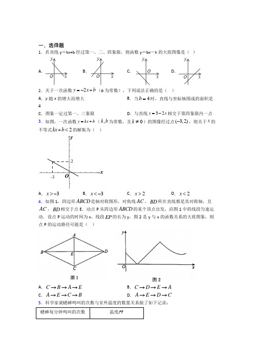 上海复兴实验中学八年级数学下册第四单元《一次函数》检测(包含答案解析)