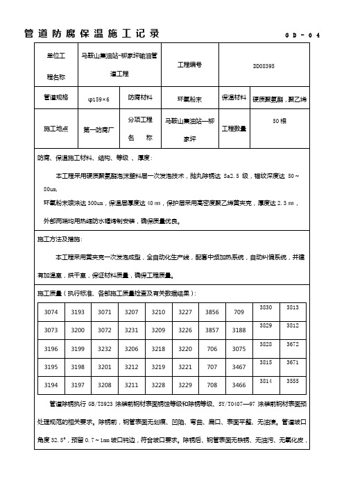 管道防腐保温记录