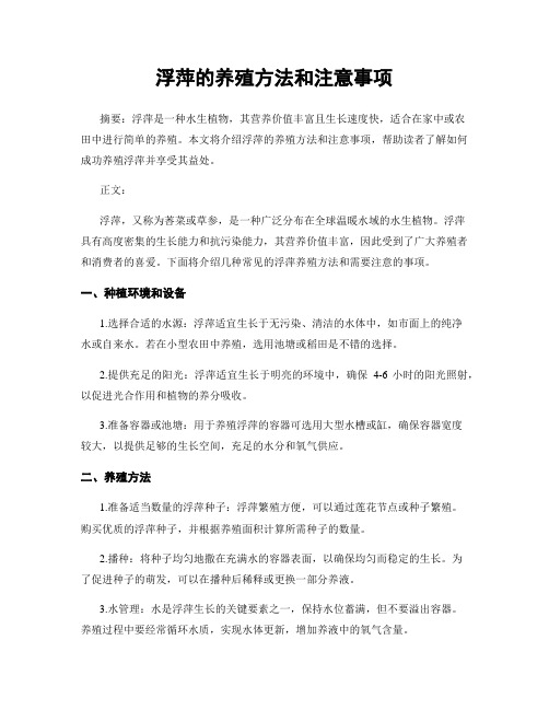 浮萍的养殖方法和注意事项