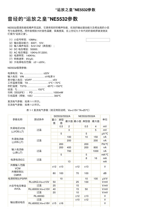 “运放之皇”NE5532参数