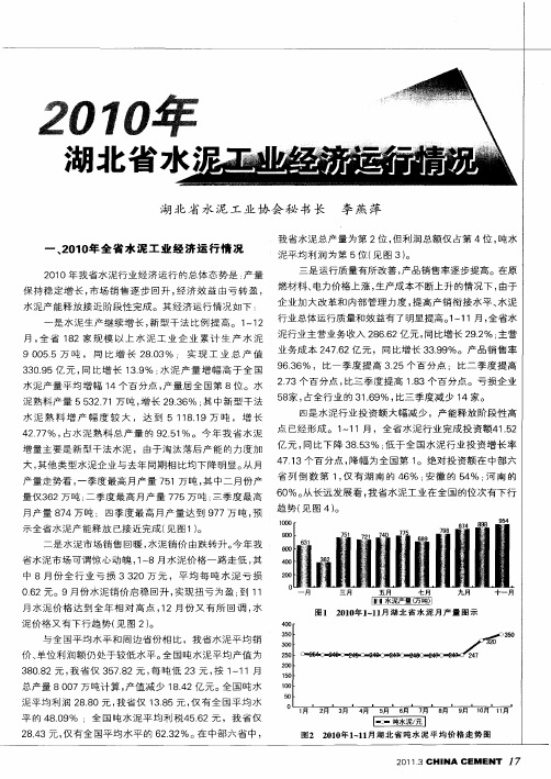 2010年湖北省水泥工业经济运行情况