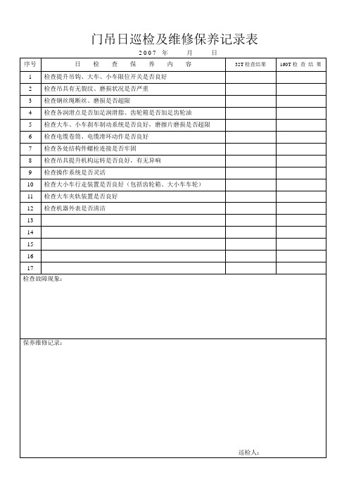 日常检查保养维修记录表