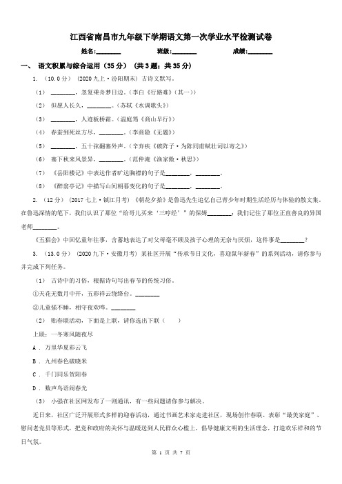 江西省南昌市九年级下学期语文第一次学业水平检测试卷