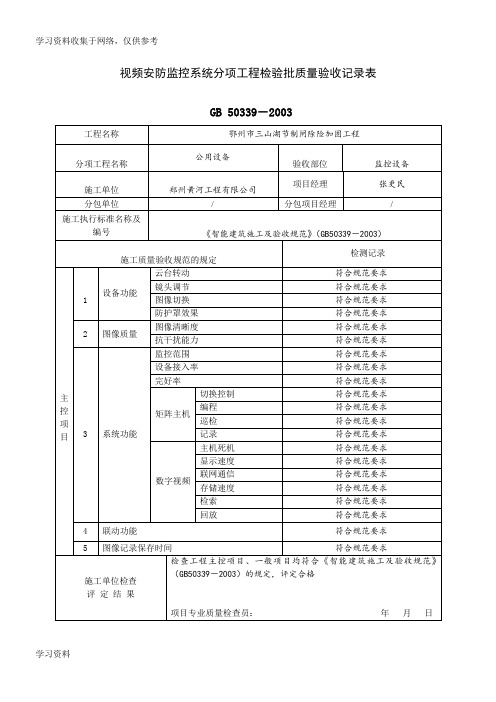 视频监控系统分项工程检验批质量验收记录表