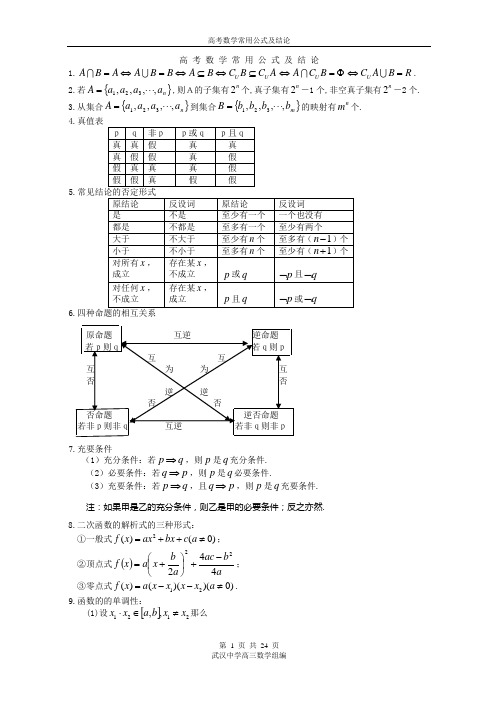 高考数学常用公式及结论&会考复习必背知识点