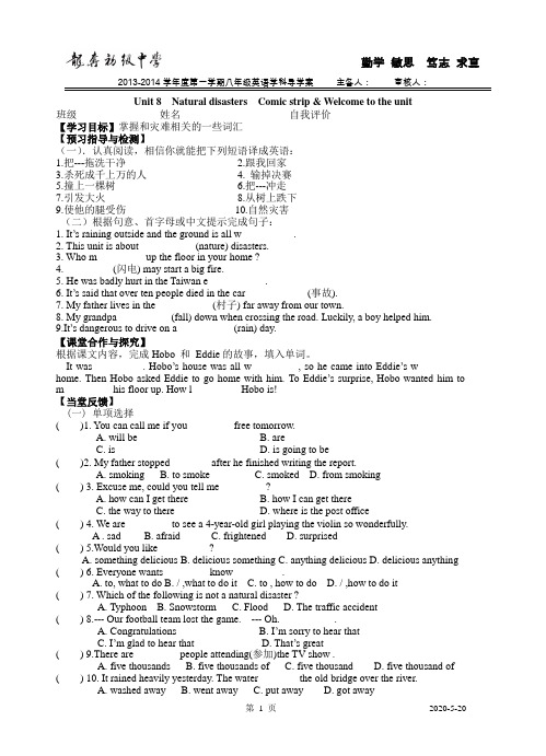 江苏新教材牛津英语八年级上Unit 8 Natural disasters 导学案