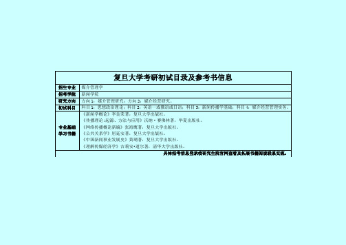 2016年复旦大学媒介管理学专业考研初试目录及参考书信息