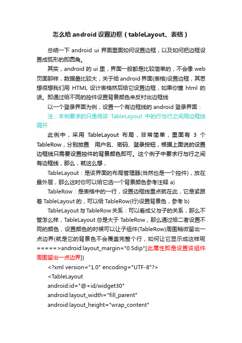 怎么给android设置边框（tableLayout、表格）