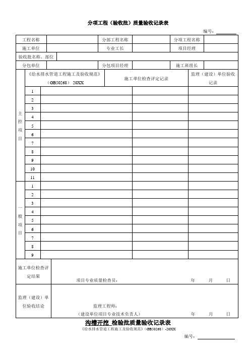 表格模板-雨污水管道施工工序检验批验收记录表 精品