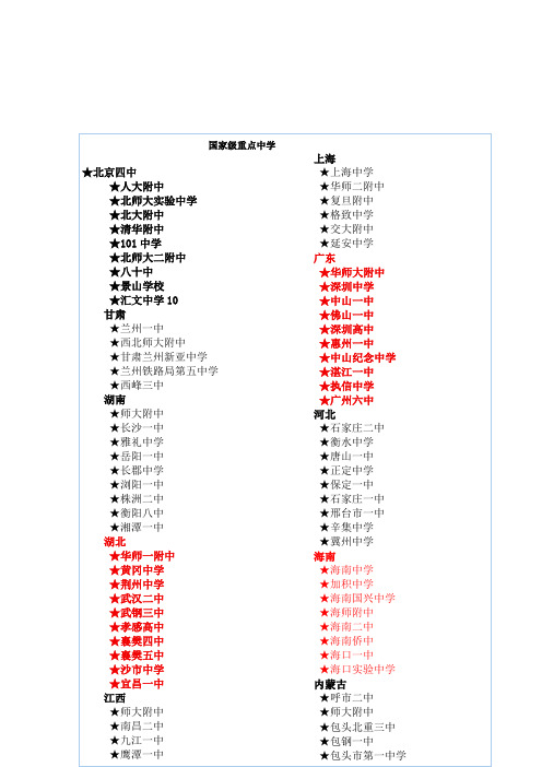 国家级重点中学名单