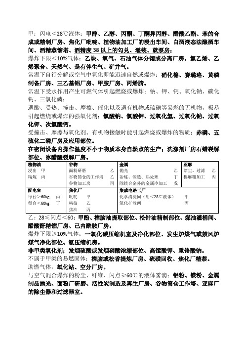 消防工程师甲乙丙物质分类