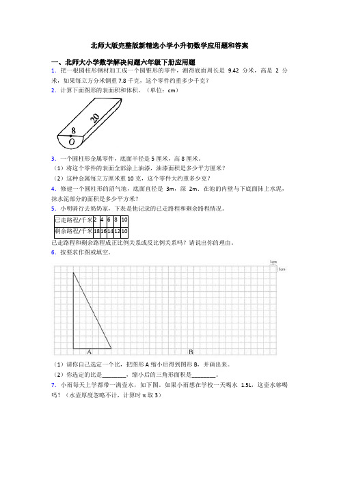 北师大版完整版新精选小学小升初数学应用题和答案