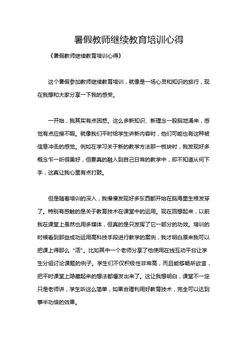 暑假教师继续教育培训心得