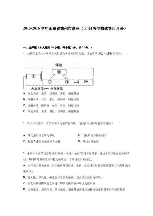 山东省德州市2016届高三上学期月考生物试卷(1月份) 含解析