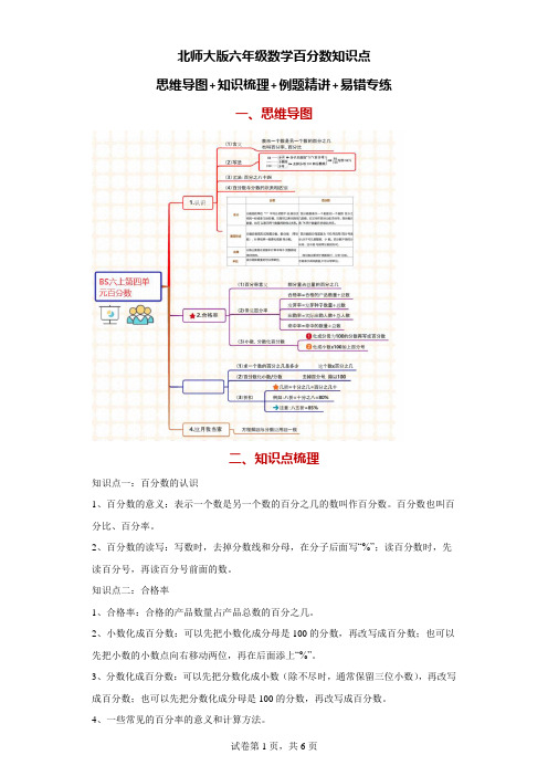 北师大版六年级数学百分数知识点：思维导图+知识梳理+例题精讲+易错专练